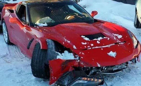 Pic Red 2014 Corvette Stingray Crashes In The Snow Corvette Stingray 2014 Corvette Stingray Car Crash