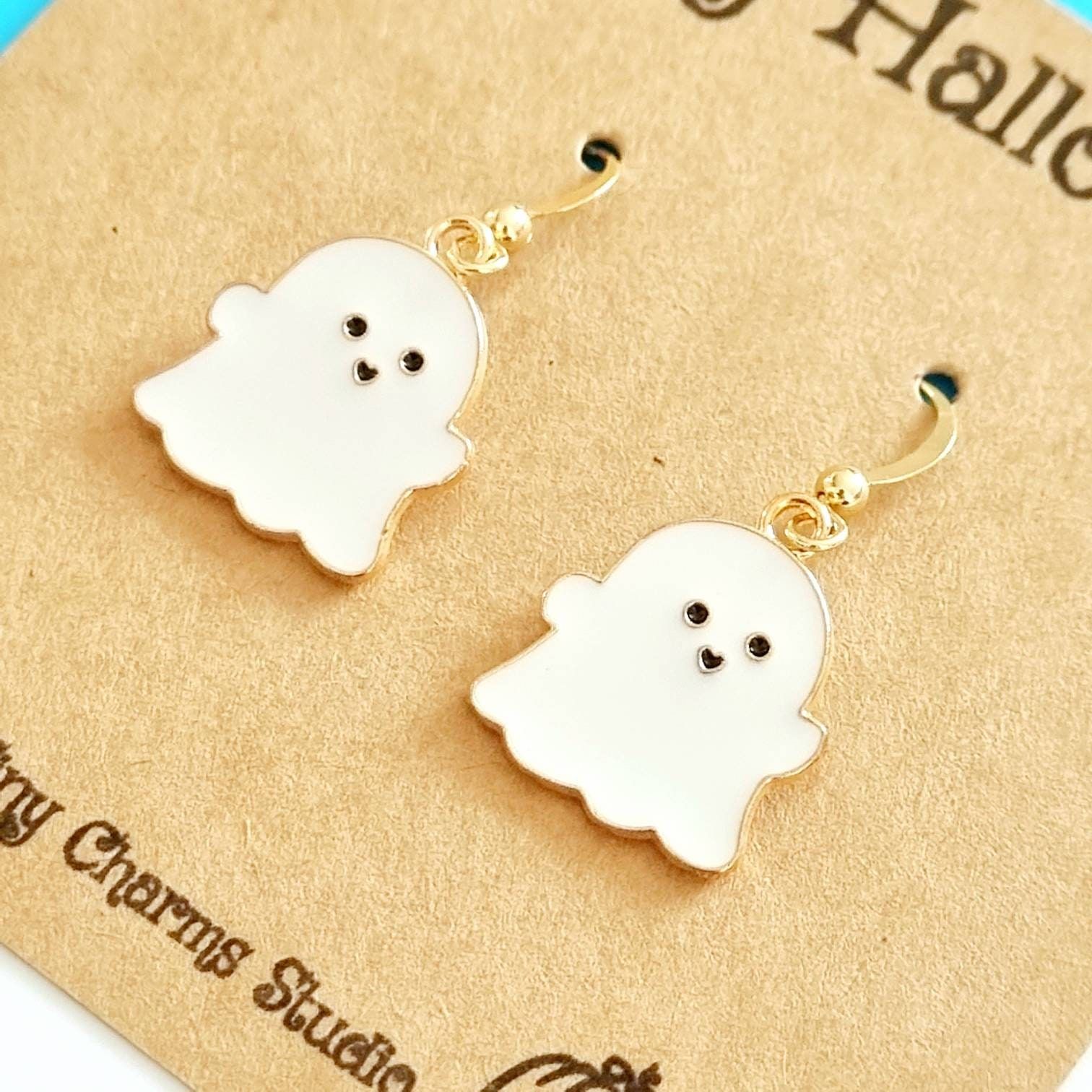 "*Halloween Ghost Earrings* Perfect little gift for Halloween Presented on high quality 300gsm brown kraft card (80mm x 100mm) and carefully