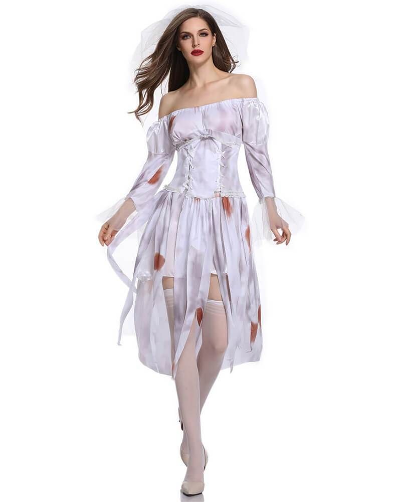 Women Halloween Costume Fancy Dress Adult Bride Zombie Outfits Ghost Cosplay