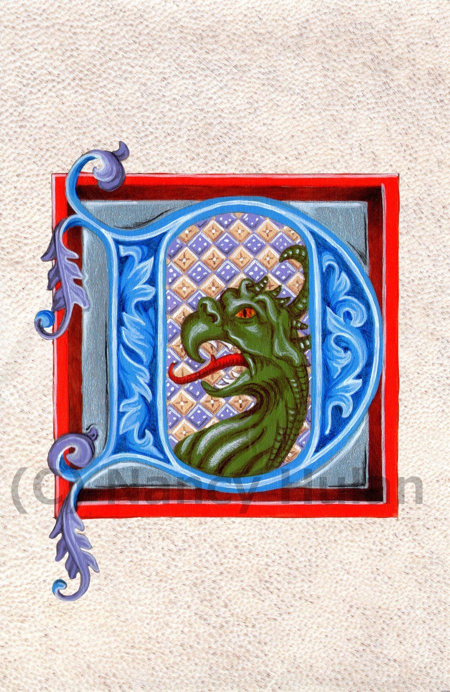 Medieval Alphabet Letter Fine Art Reproduction Q / Matted print (5 x