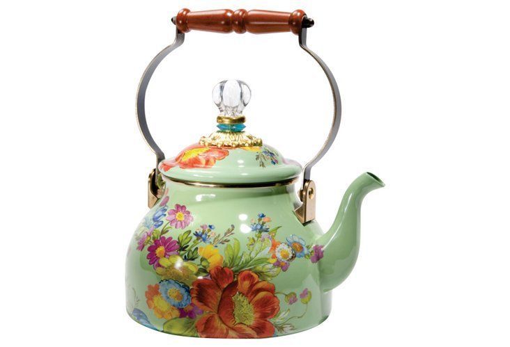 2-Qt Flower Market Tea Kettle, Green | Tea pots vintage, Kettle, Tea kettle