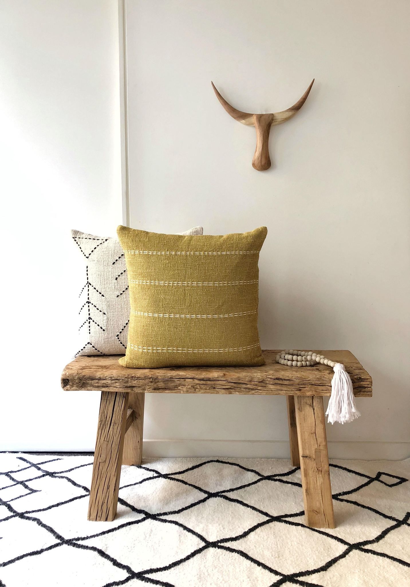 Mustard raw cotton cushion Dijon mustard raw cotton | Boho pillows