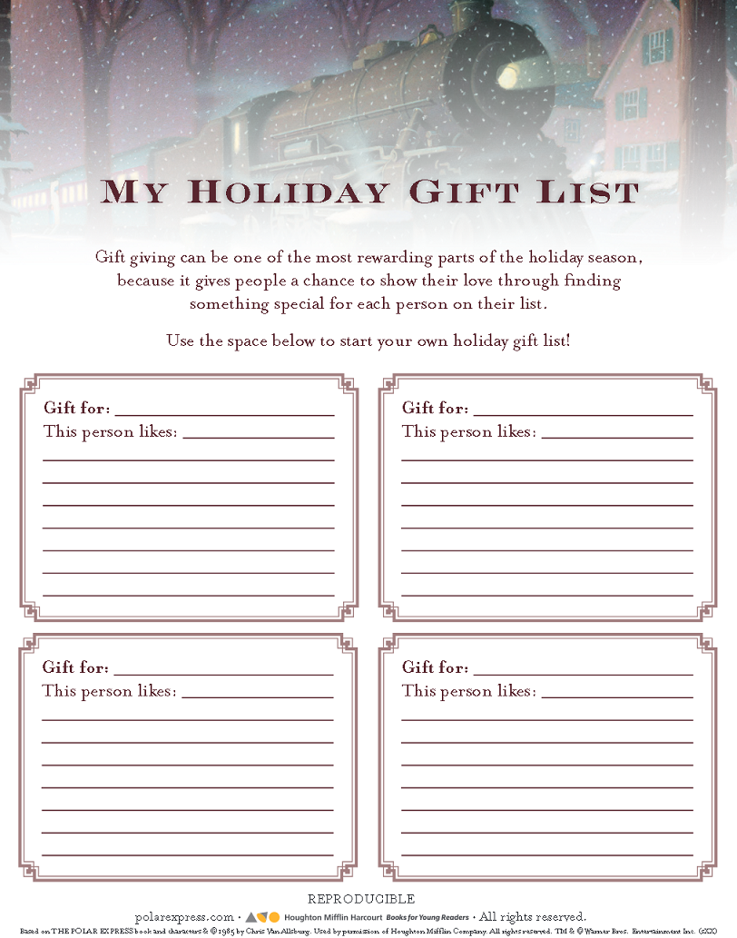 Polar express, Holiday gift list