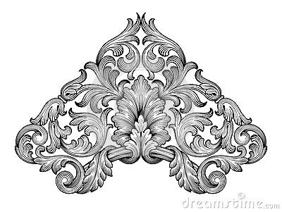 Vintage Baroque Frame Scroll Ornament Vector Desain Ukiran Kayu