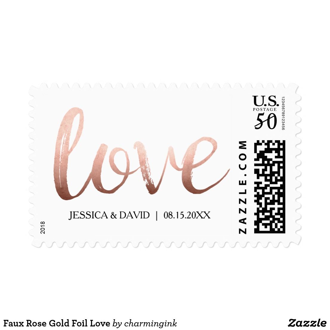 Faux Rose Gold Foil Love Postage Zazzle Com Rose Gold Foil