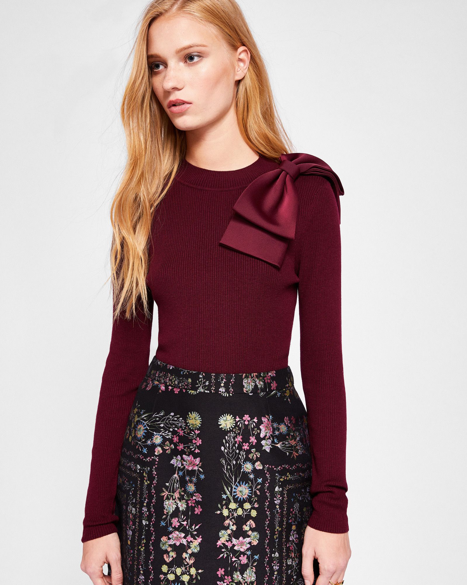 NEHRU Bow detail ribbed sweater #TedToToe | Red and black NEHRU Bow detail ribbed sweater #TedToToe | Red and black