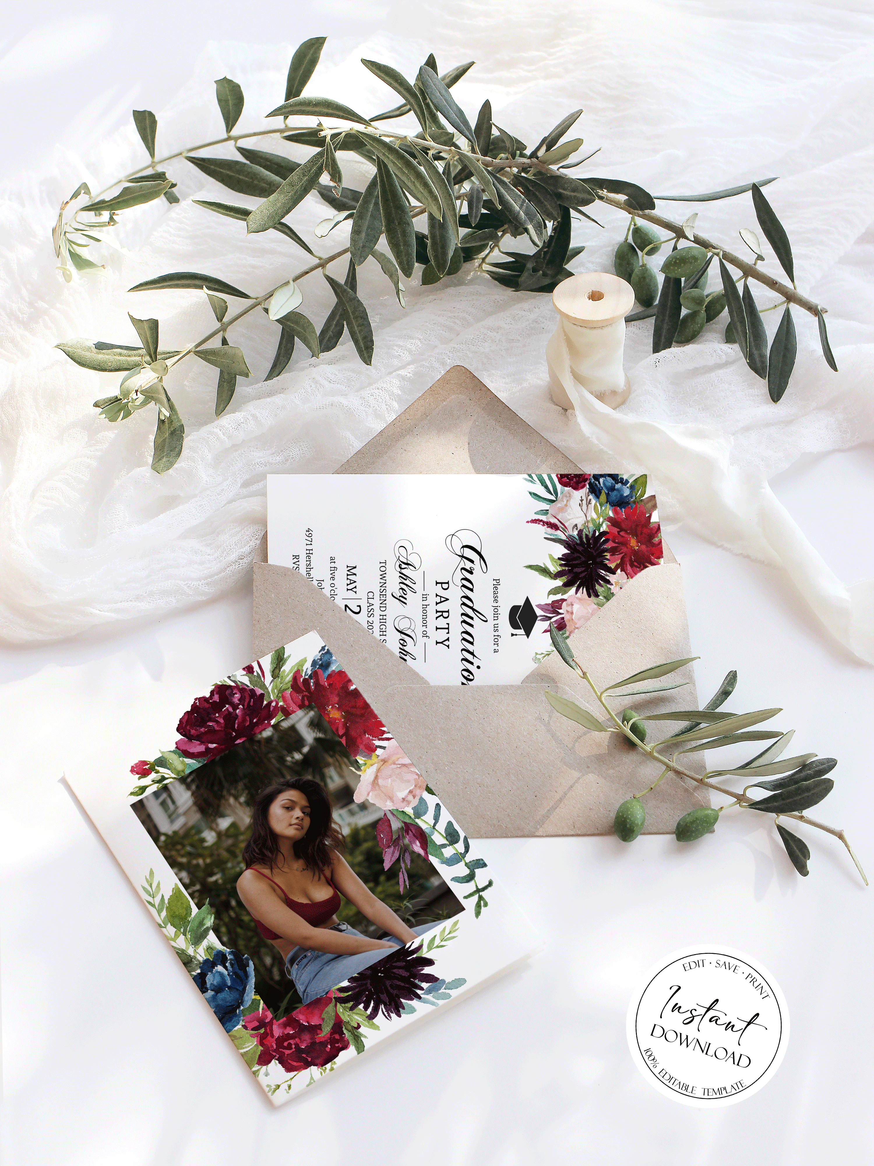 Boho Graduation Invitation Template, Graduation Pa Boho Graduation Invitation Template, Graduation Pa