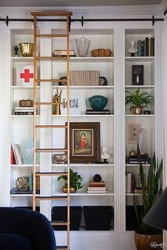 A Bookshelf With A Rolling Ladder 3 I So Want One Of These In My House One Day Library Bookshelves Floor To Ceiling Bookshelves Home Library