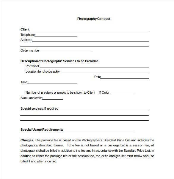 Photography Contract Template Pdf Hallqlero