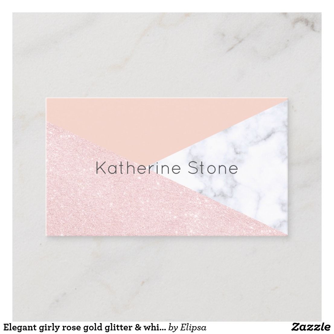 Elegant girly rose gold glitter & white marble business card | Zazzle