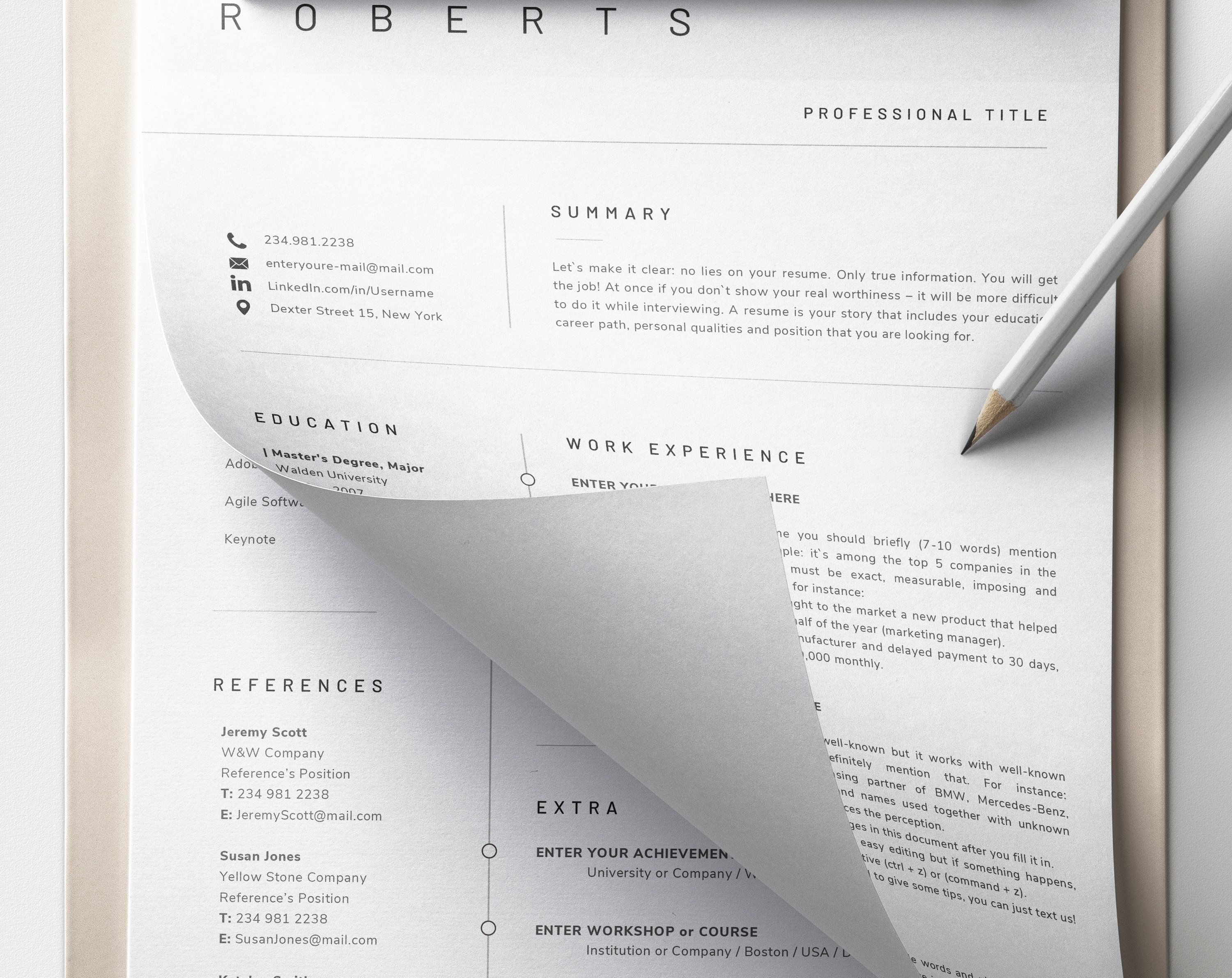 Modern Resume Template CV Template, Cover Letter