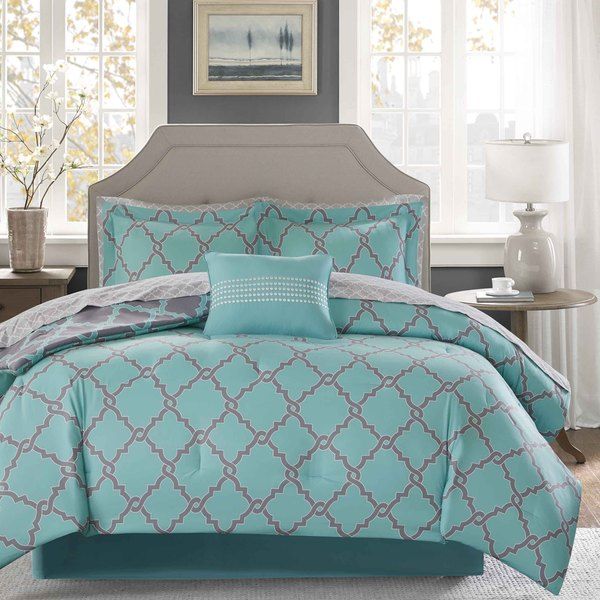 Madison Park Essentials Concord Aqua Grey Reversible Complete