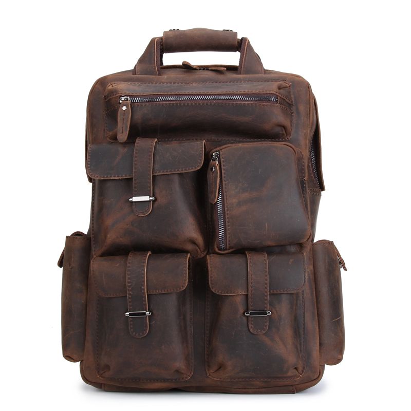 Ucuz Erkekler Sirt Cantasi Hakiki Cilgin At Deri Sirt Cantasi Bagbozumu Rahat Marka Vintage Leather Backpack Vintage Leather Backpack Travel Vintage Backpacks