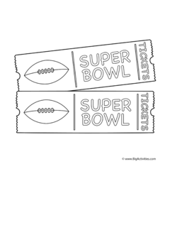 Super Bowl coloring page with Super Bowl game tickets to color