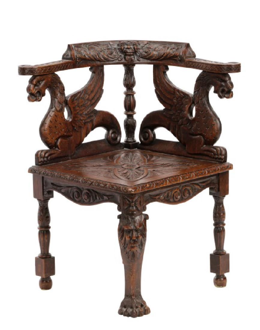 A Renaissance Revival Carved Oak Corner Chair. | Funky ...