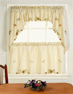 Modern Sunny Yellow 3 Piece Kitchen Curtains Set Valance /& Tiers Cafe Curtains
