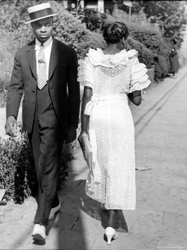 size: 16x12in Photographic Print: African American Sporting His Sunday Finery Glancing at Frilly Frocked Girl Passing Him on Street by Alfred Eisenstaedt : Artists African American Clothing, African American History, American Apparel, African Fashion, British History, American Women, American Art, Native American, Picnic Outfits