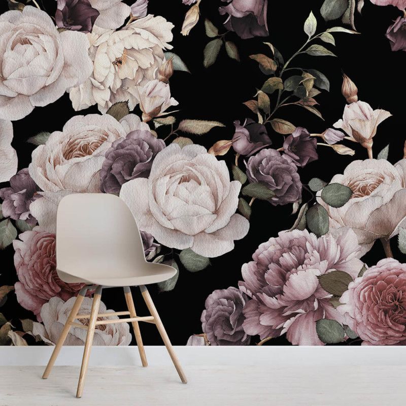 Black And Pink Floral Wallpaper Mural purple-and-pink-dark-floral-square-wall-mural | Black floral wallpaper