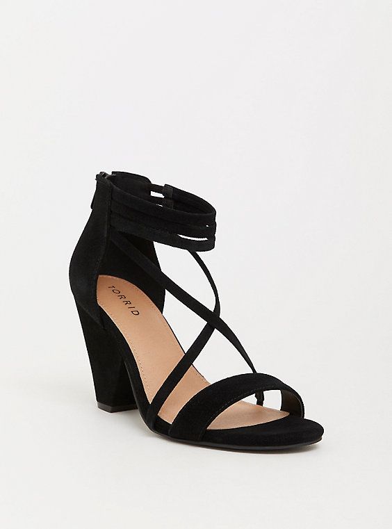 Black Genuine Suede Strappy Cone Heel Wide Width In 2020 Ankle Strap Heels Ankle Strap Sandals Heels Black Ankle Strap Heels