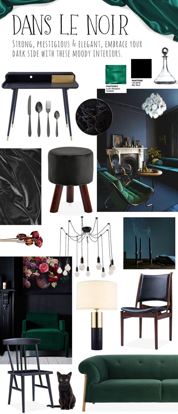 Luxe Out Your Space With This Season S Darkdecor Interiortrend Invest In All Things Black Navy An Black Living Room Green Dining Room Vintage Dining Table