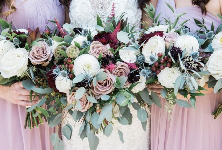mauve and burgundy bouquets