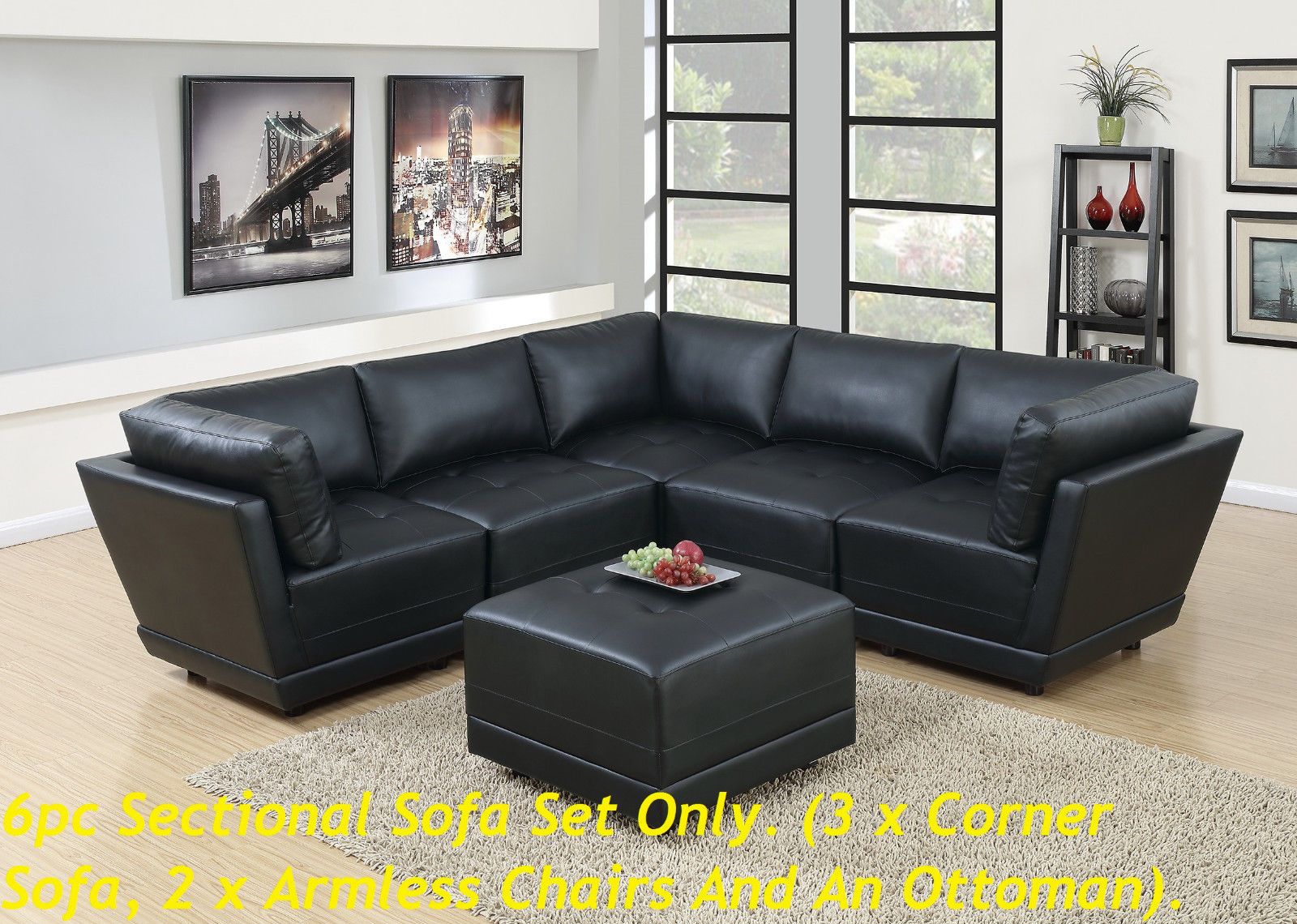 black leather modular sectional sofa