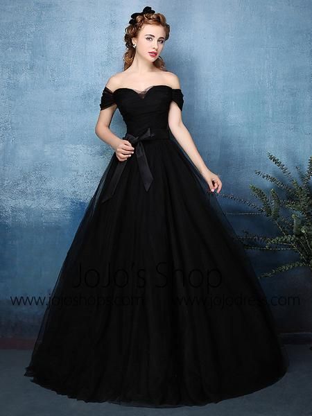 off the shoulder black wedding dress