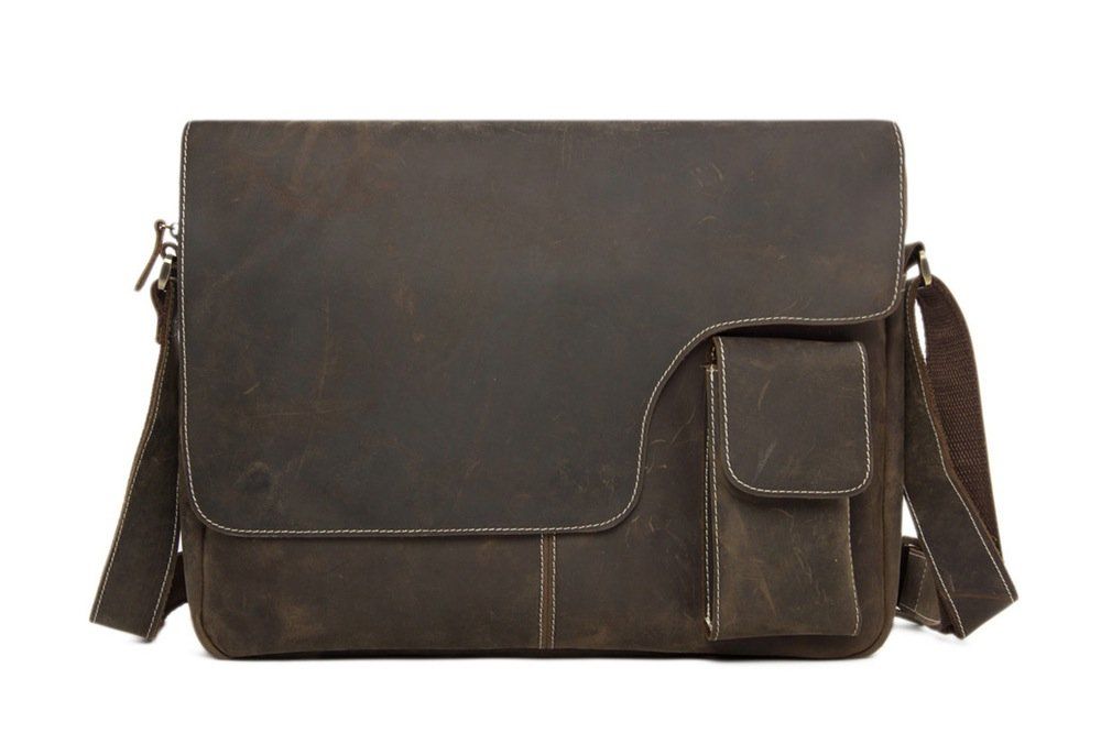 Vintage Leather Messenger Bag 13 In Laptop Satchel Macbook Crossbody Shoulder
