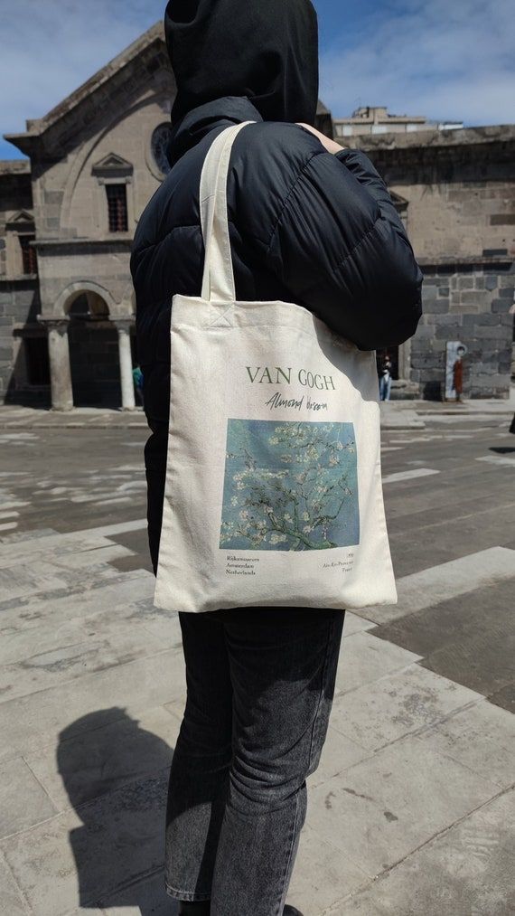 Van Gogh Aesthetic, Aesthetic Bags, Trendy Tote Bags, Cute Tote Bags, Handpainted Tote Bags, Van Gogh Almond Blossom, Eco Bag, Tote Bag Pattern, Beach Tote