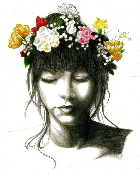 Flower crown girl art print 8 x 10 by creeturecomforts on