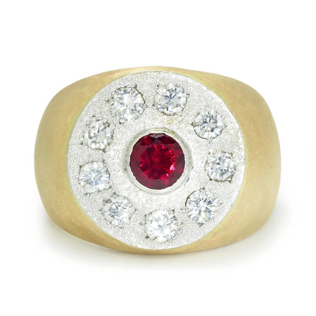 Men's Natural Ruby Ring with Diamonds 14K Heavy Gold 2.75ctw | Natural