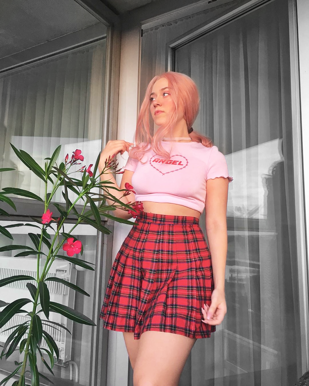 photo Skirt Soft Indie Aesthetic Outfits andrea in our red tartan tennis skirt