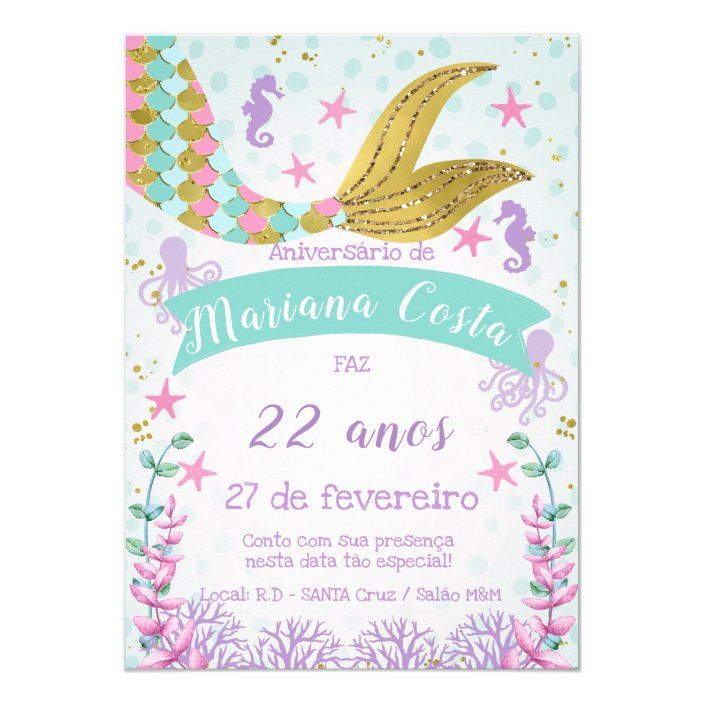 Sereia ou sob o convite do aniversário do mar | Zazzle.com.br Fourth Birthday, Mermaid Birthday Party, 1st Boy Birthday, Birthday Party Themes, Mermaid Party, Mermaid Theme, Birthday Ideas, Birthday Cards, Ariel Birthday