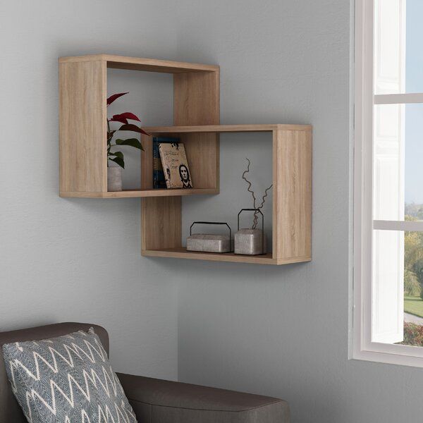 Warner Oak MidCentury Modern Wall Shelf, Brown - Diy Home Decor