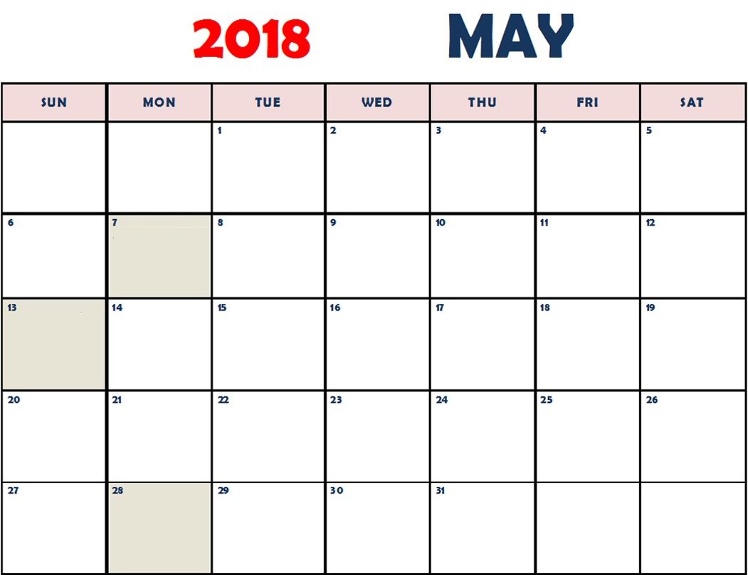 may editable calendar 2018