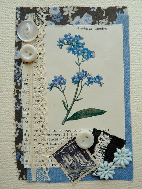 handmade cards with buttons lace fabric and floral print