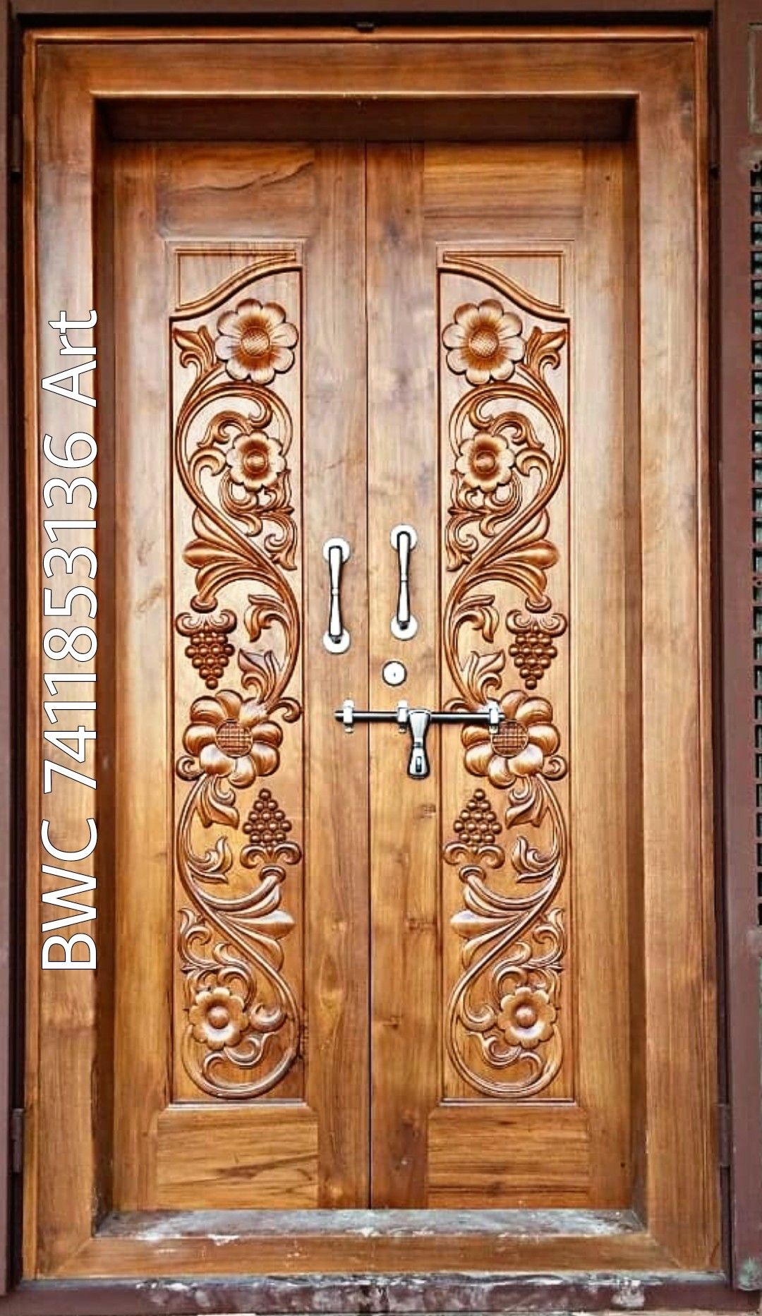 Wooden Main Door Design With Ornate Carvings
