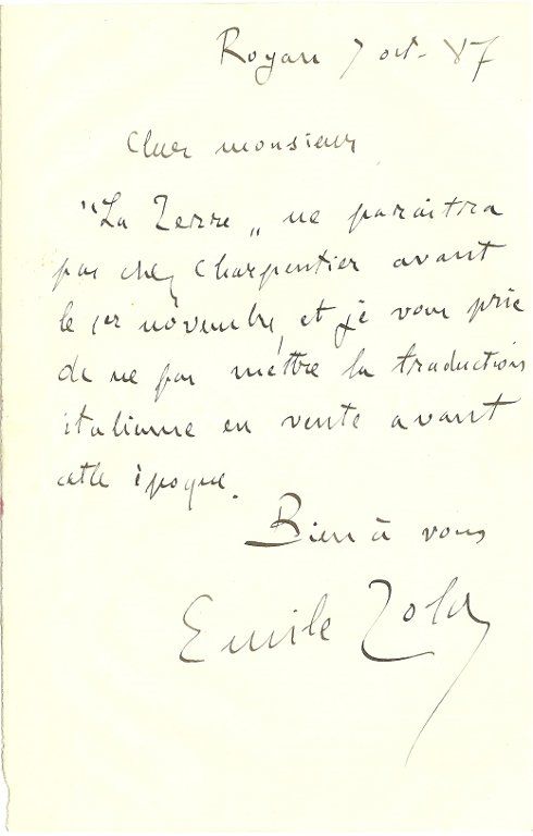 Emile Zola - Lettre manuscrite de 1887 | Lettre a, Lettres manuscrites ...