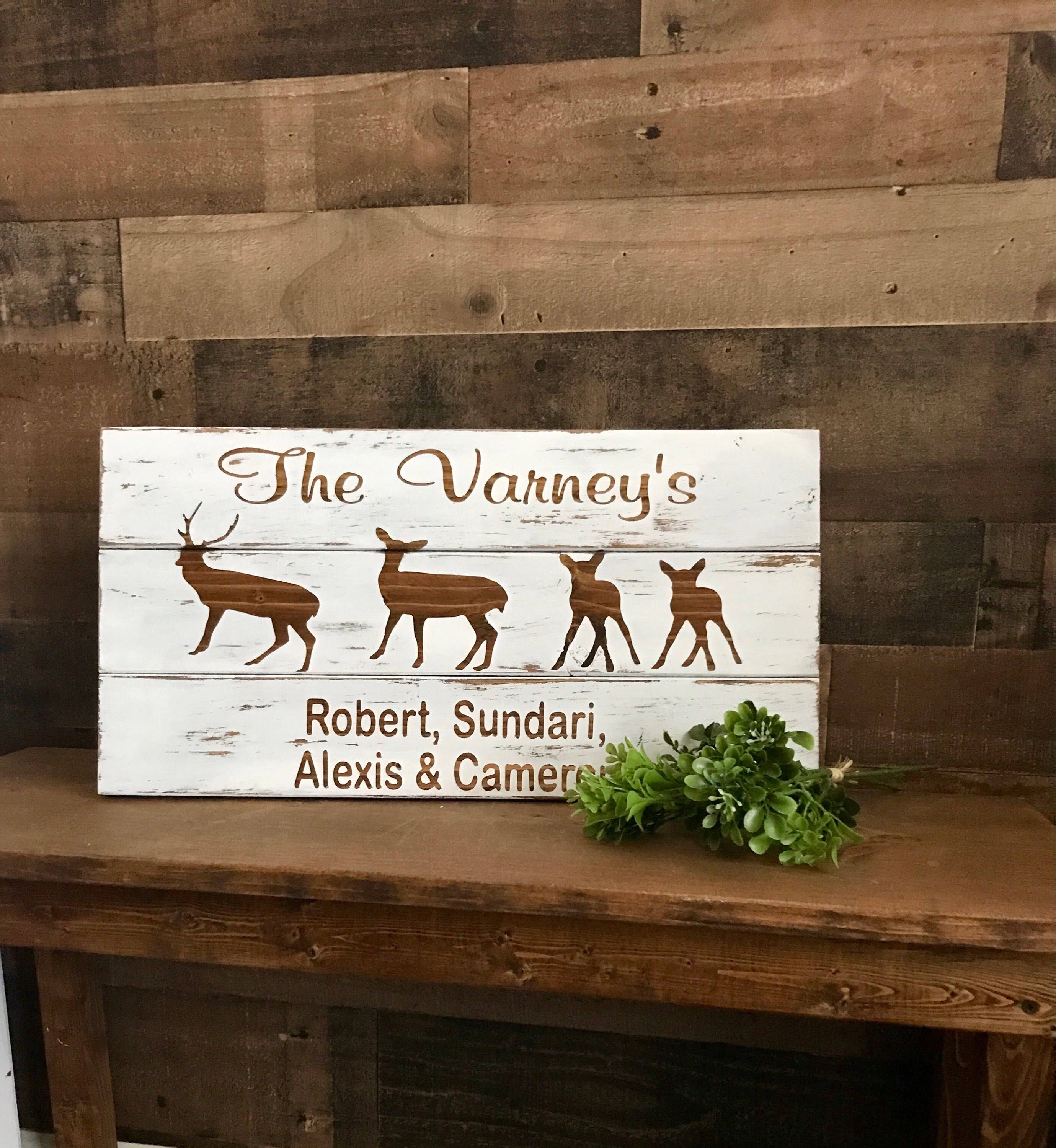 Personalized Christmas Gift For Family Deer Sign Wall Decor Etsy Custom Wooden Signs Custom Family Signs Custom Wood Signs