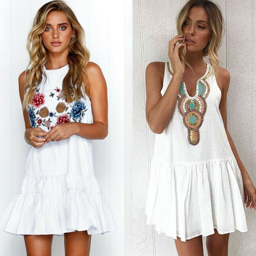 Boho Damen Kurz Overall Jumpsuit Playsuit Ärmellos Minikleid Strandkleid Sommer