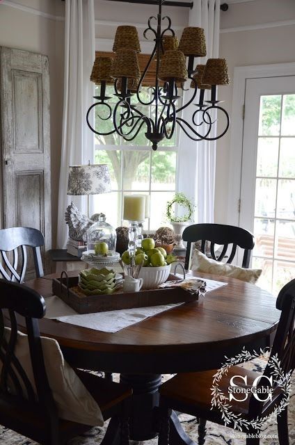 Stonegable All About The Details Kitchen Home Tour Black Satin Chandelier With Ra Dining Room Table Centerpieces Round Decor Dining Room Table Centerpieces, Round Kitchen Table Centerpieces