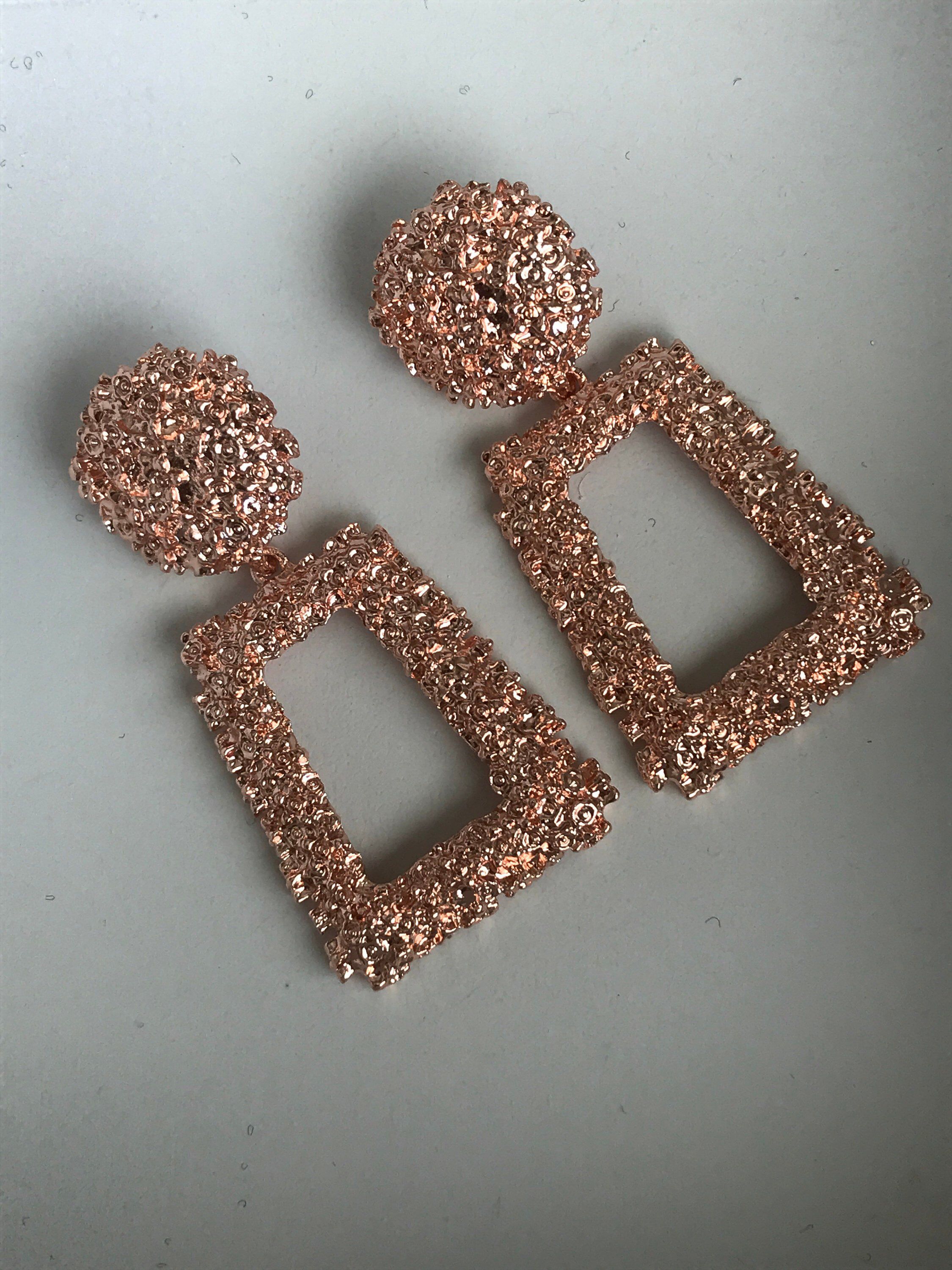 Golden Textured Open Rectangle 1 Pair Dangle Earrings Earring Trends Jewelry Design Earrings Drop Earrings