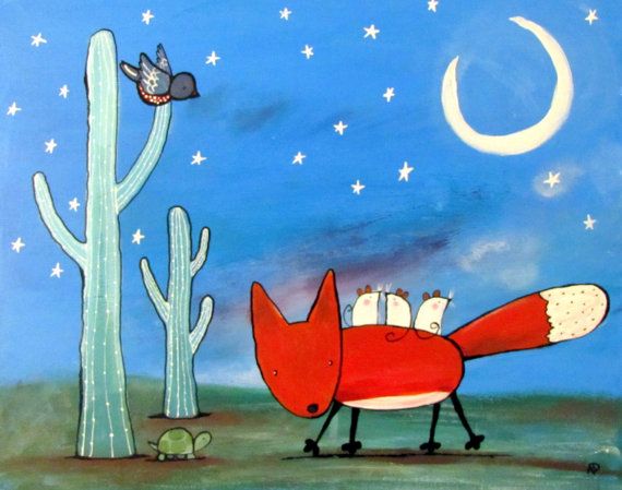 desert childrens wall art whimsical fox nursery painting kids room