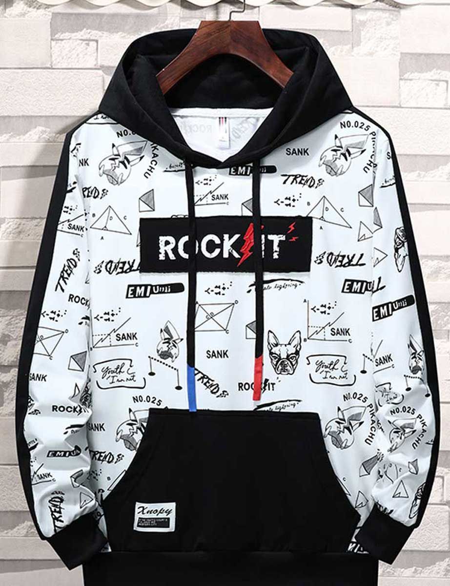 Men S White Rock It Letter Pattern Print Hoodies With Pouch Pocket White Sweatshirt Men Designer Clothes For Men Stylish Hoodies Men S White Rock It Letter Pattern Print Hoodies With Pouch Pocket White Sweatshirt Men Designer Clothes For Men Stylish Hoodies