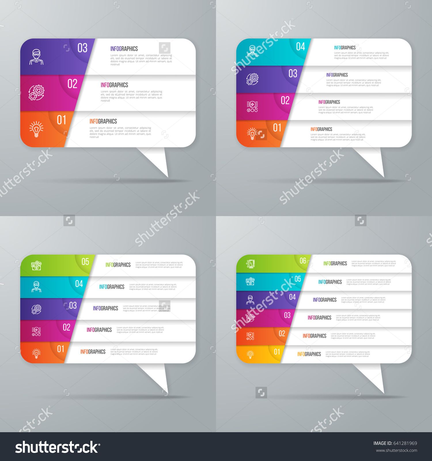 Set of speech bubble shaped infographic designs. Vector illustration. Shutter, Speech, Infographic, Bubbles, Shapes, Illustration, Design, Blind, Infographics