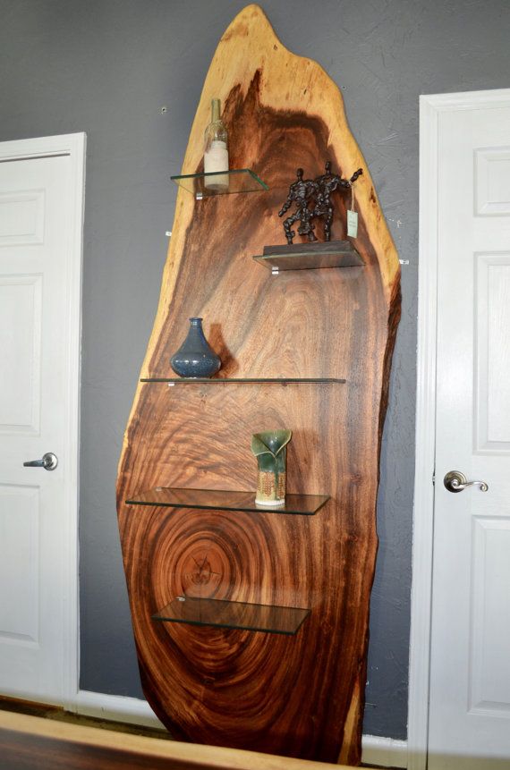 Modern Live Edge Acacia Wood Slab Bookshelf or by ... Modern Live Edge Acacia Wood Slab Bookshelf or by ...