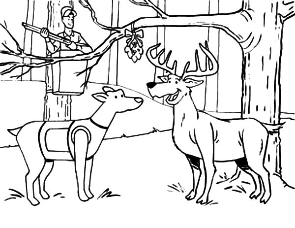 Hunting Deer And A Dog Under The Mistletoe Coloring Pages Coloring Sky
