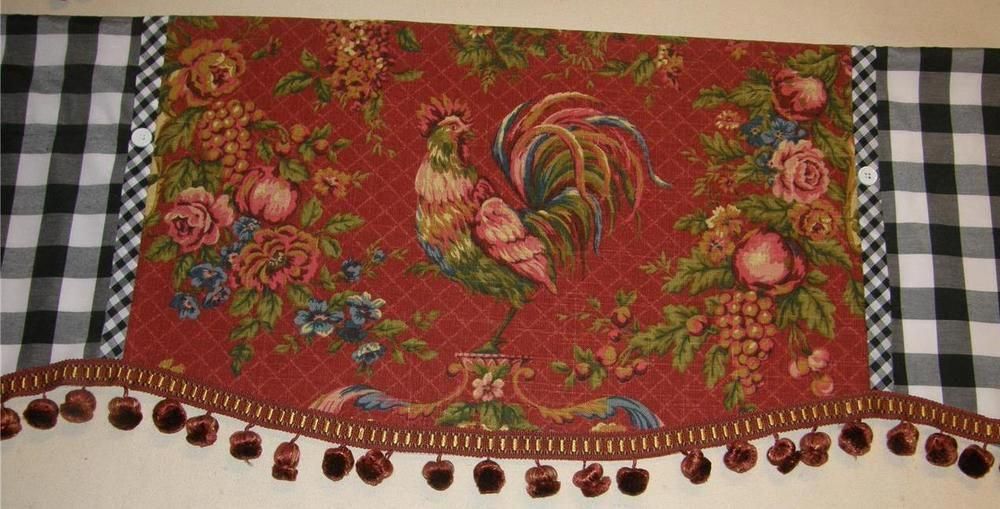 Custom Valance French Country Waverly Red Rooster Toile Black Buffalo