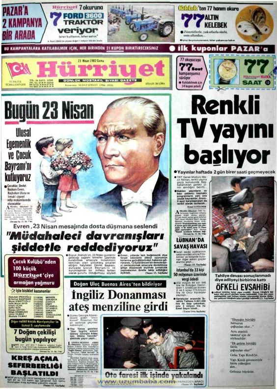 Hurriyet Gazetesi 23 Nisan 1982 Gazete Tarih Nostalgia
