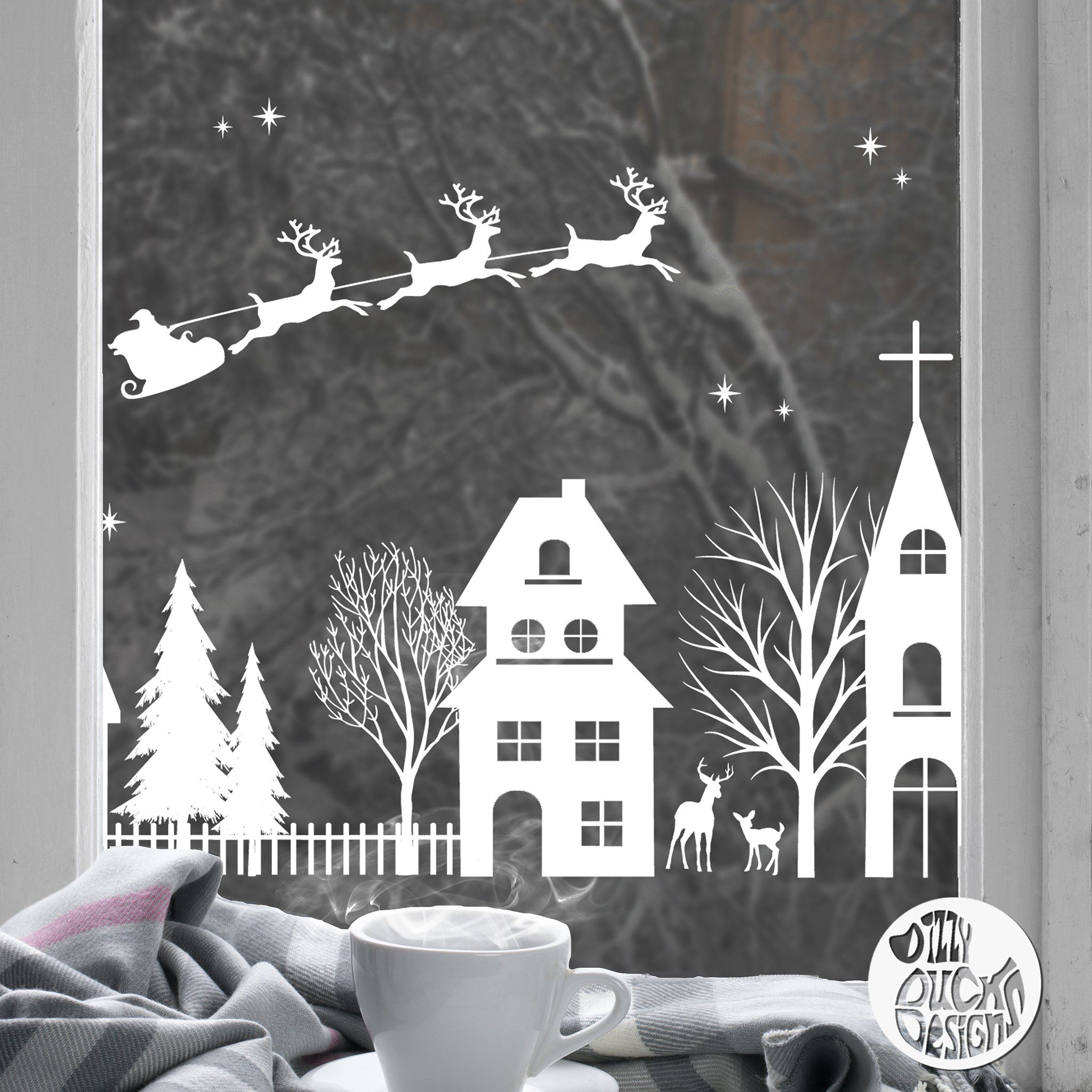 Christmas Village Window Decal | Christmas window stickers, Christmas ...